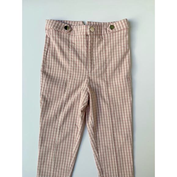 Forever 21 Nude Pink White Gingham High Waisted Fitted Ankle Length Pants Wms XS - Picture 5 of 10